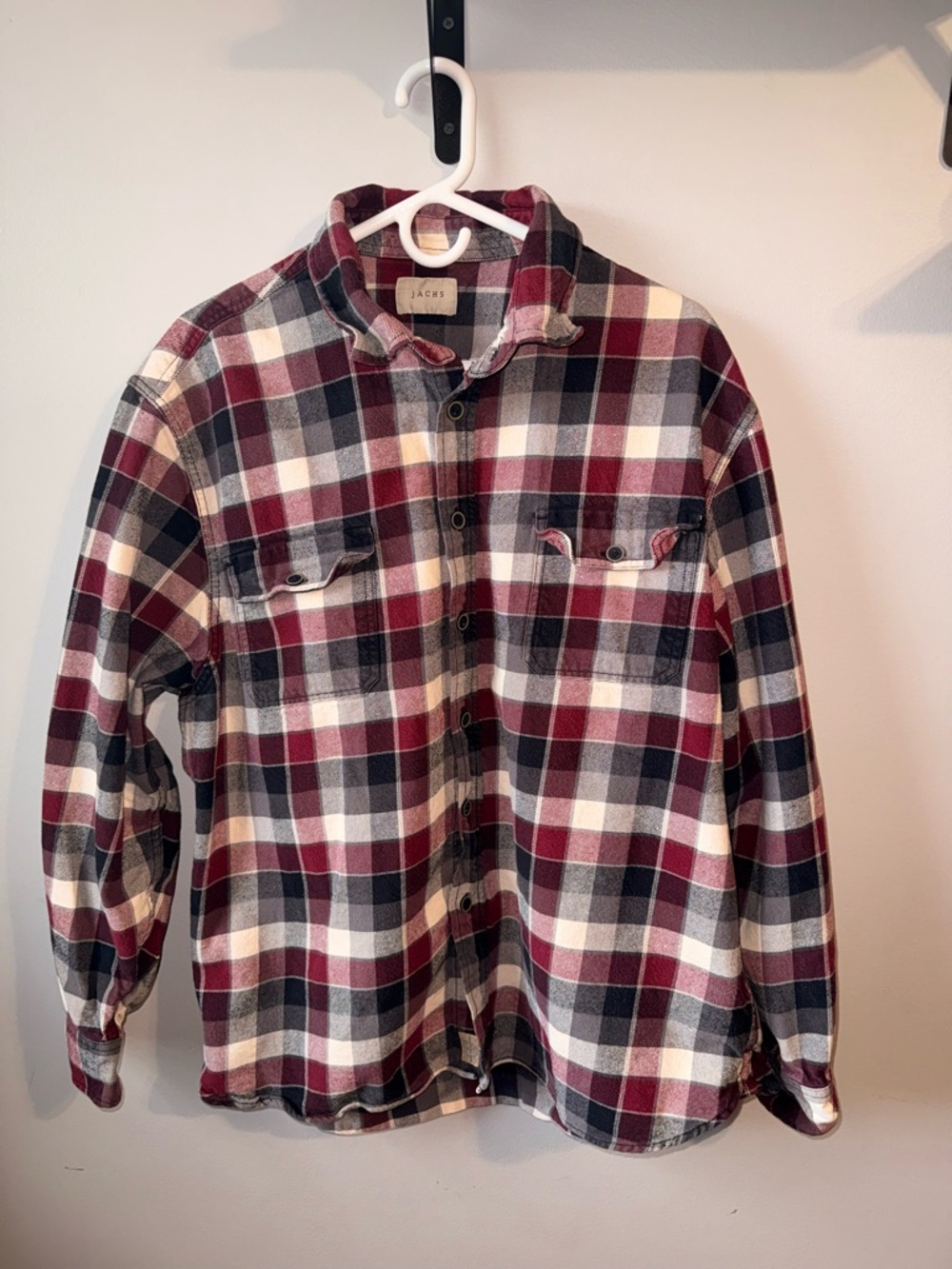 Jachs Maroon Black and White Plaid Button-Down Shirt